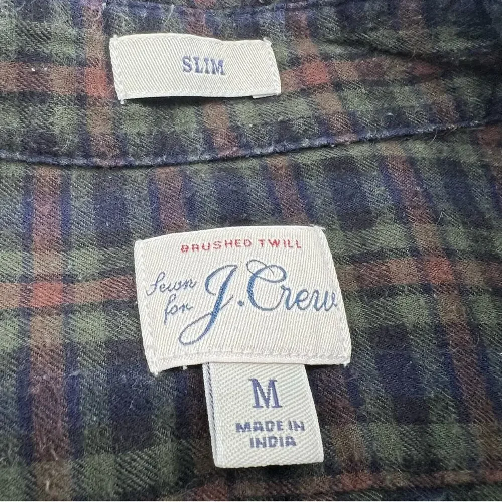 J. Crew Men’s Slim Fit Green and Blue Plaid Button Down Shirt